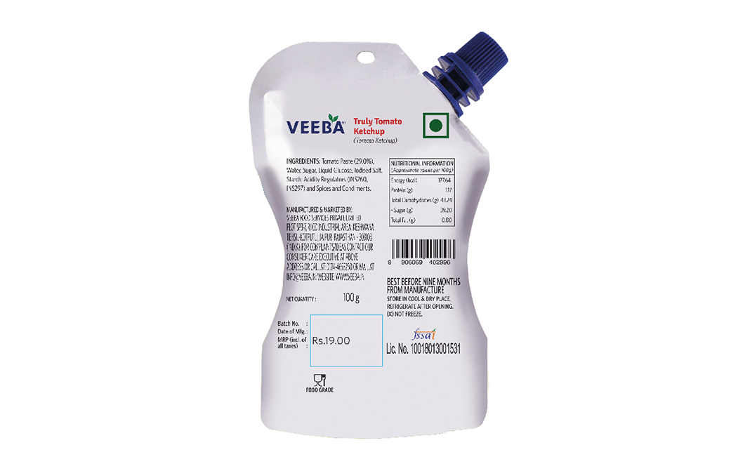 Veeba Truly Tomato Ketchup   Pouch  100 grams